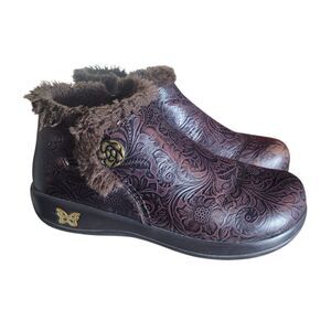 Alegria Meri Boots Women's Sz 7.5 Brown Leather Tooled Comfort Shoes Orthopedic